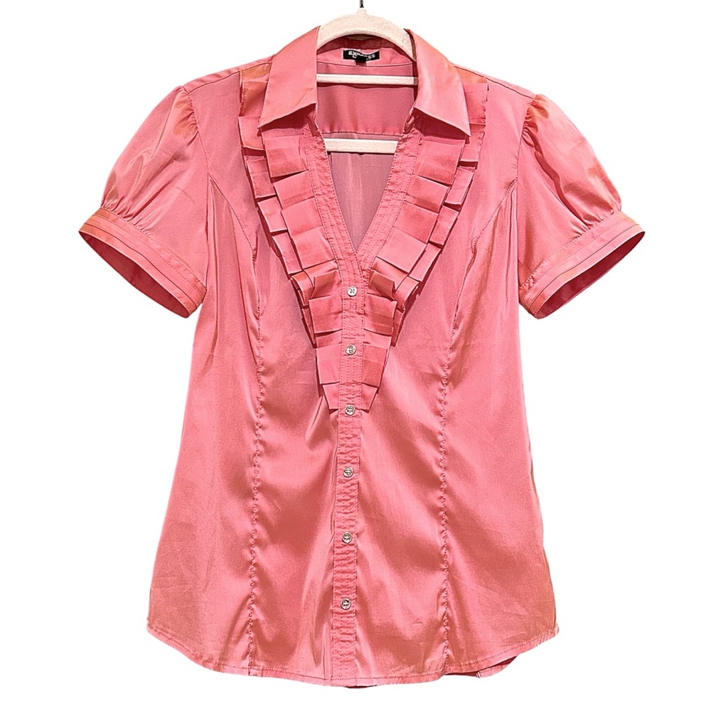 Express Shimmering Pink Ruffled Blouse Size M